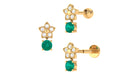 Floral Diamond and Emerald Drop Earring Emerald - ( AAA ) - Quality - Jewel Pierce