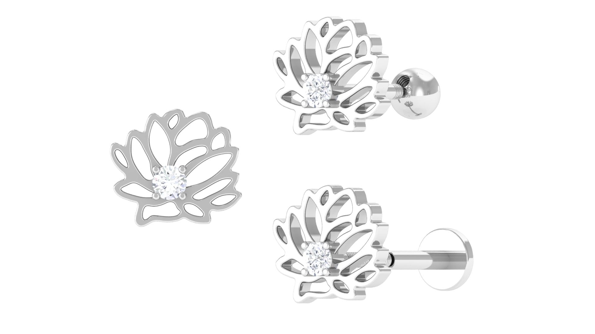 Diamond Lotus Flower Earring for Conch Piercing Diamond - ( HI-SI ) - Color and Clarity - Jewel Pierce