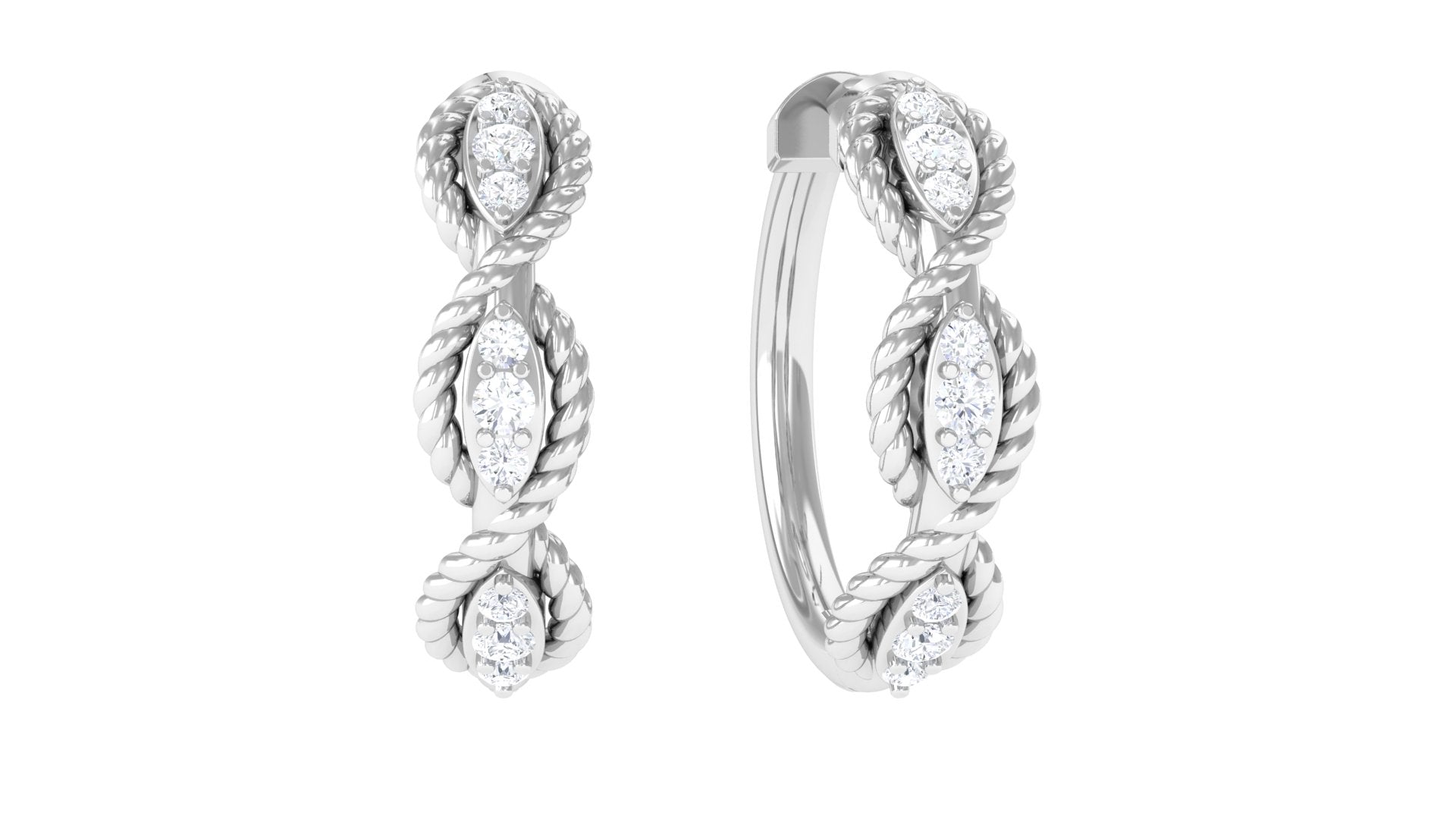 Real Diamond Twisted Rope Conch Hoop Earring Diamond - ( HI-SI ) - Color and Clarity - Jewel Pierce